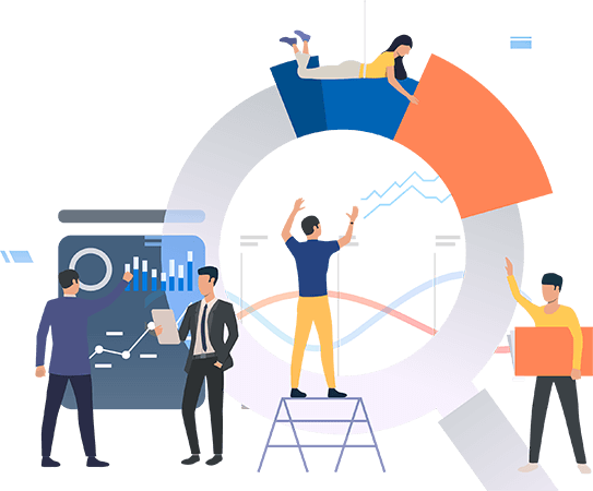 Illustration of a team working on SEO and content strategy